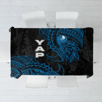 Yap Island Tribal Heritage Tablecloth Micronesian Polynesian Tattoo Pattern Blue Black Cultural Art