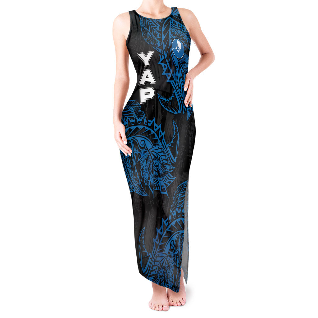 Yap Island Tribal Heritage Tank Maxi Dress Micronesian Polynesian Tattoo Pattern Blue Black Cultural Art TS04 Women Black Blue - Polynesian Pride