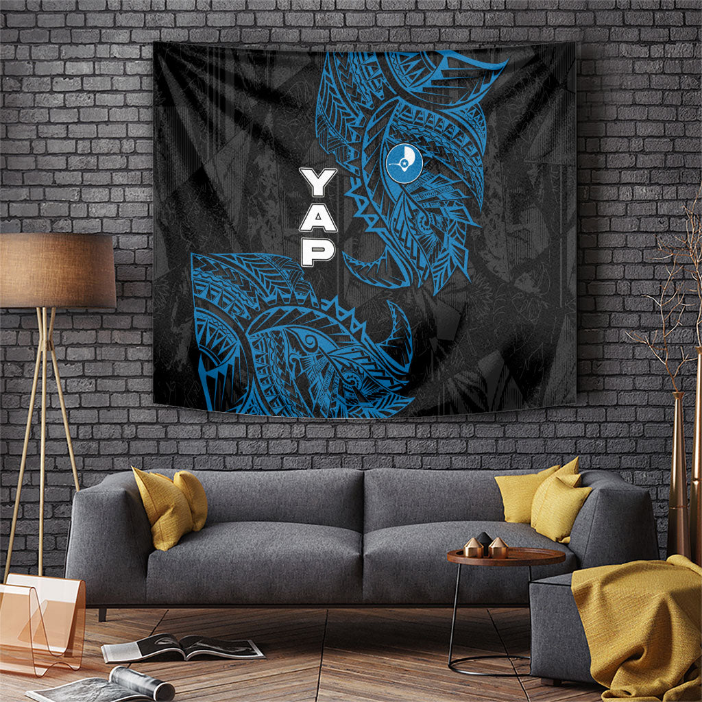 Yap Island Tribal Heritage Tapestry Micronesian Polynesian Tattoo Pattern Blue Black Cultural Art TS04 Black Blue - Polynesian Pride