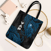 Yap Island Tribal Heritage Tote Bag Micronesian Polynesian Tattoo Pattern Blue Black Cultural Art