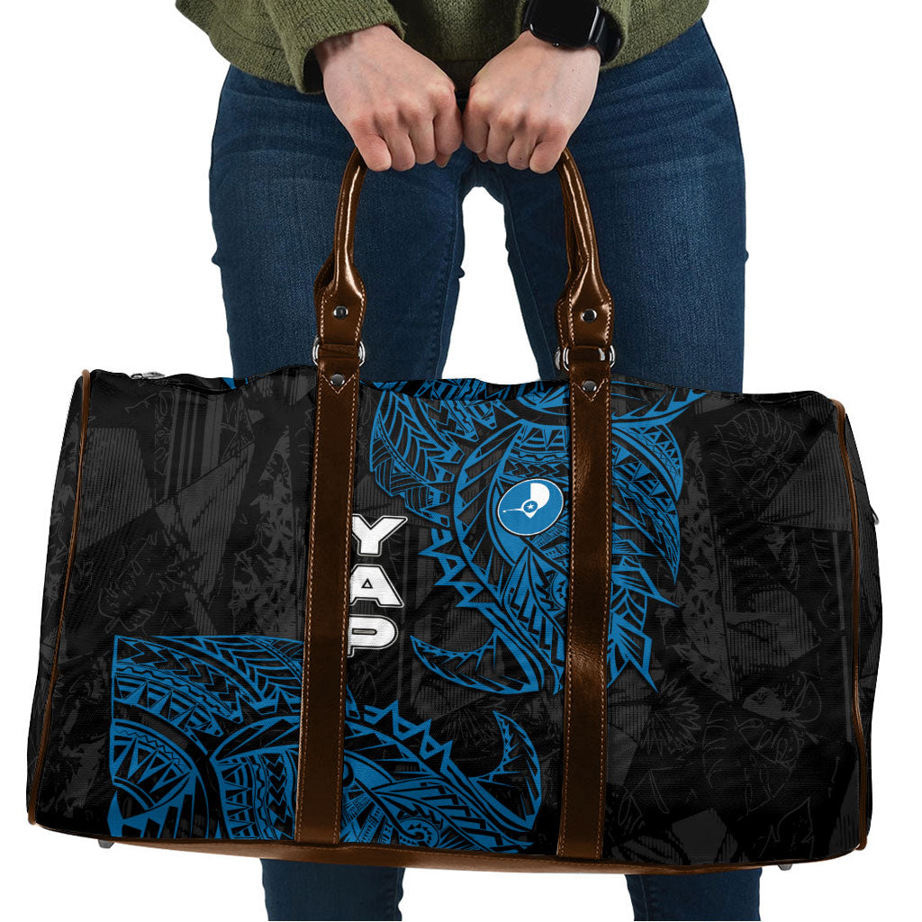 Yap Island Tribal Heritage Travel Bag Micronesian Polynesian Tattoo Pattern Blue Black Cultural Art TS04 Black Blue - Polynesian Pride