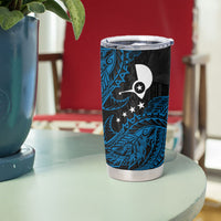 Yap Island Tribal Heritage Tumbler Cup Micronesian Polynesian Tattoo Pattern Blue Black Cultural Art