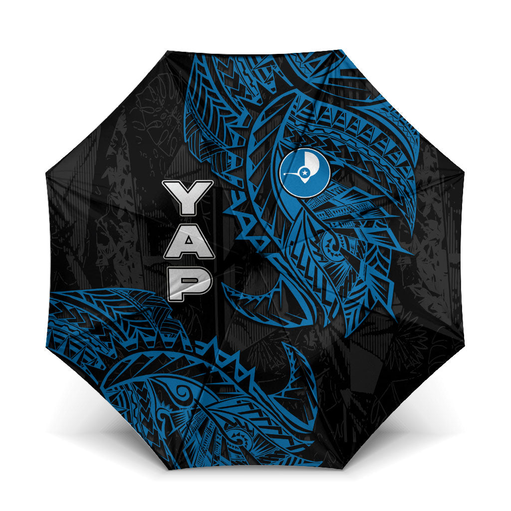 Yap Island Tribal Heritage Umbrella Micronesian Polynesian Tattoo Pattern Blue Black Cultural Art TS04 One Size Folded 11.42 inch Opened Diameter 37.4 inch Black Blue - Polynesian Pride