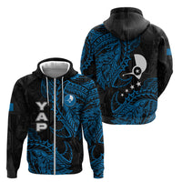Yap Island Tribal Heritage Zip Hoodie Micronesian Polynesian Tattoo Pattern Blue Black Cultural Art