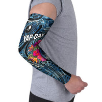 Yap Day Island Floral Tribal Heritage Arm Sleeves Micronesian Hibiscus Pattern Polynesian Tattoo Blue Art