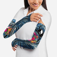 Yap Day Island Floral Tribal Heritage Arm Sleeves Micronesian Hibiscus Pattern Polynesian Tattoo Blue Art