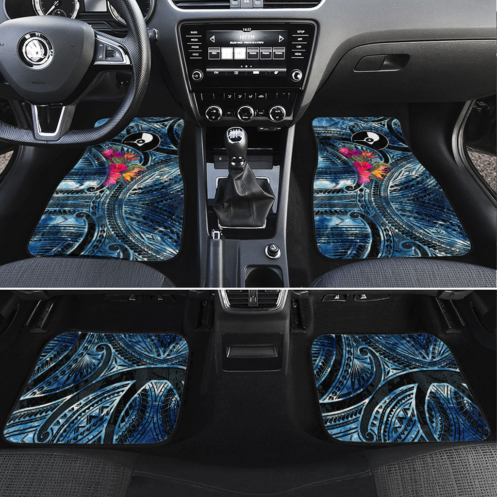 Yap Day Island Floral Tribal Heritage Car Mats Micronesian Hibiscus Pattern Polynesian Tattoo Blue Art