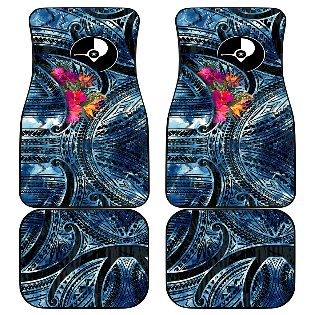 Yap Day Island Floral Tribal Heritage Car Mats Micronesian Hibiscus Pattern Polynesian Tattoo Blue Art
