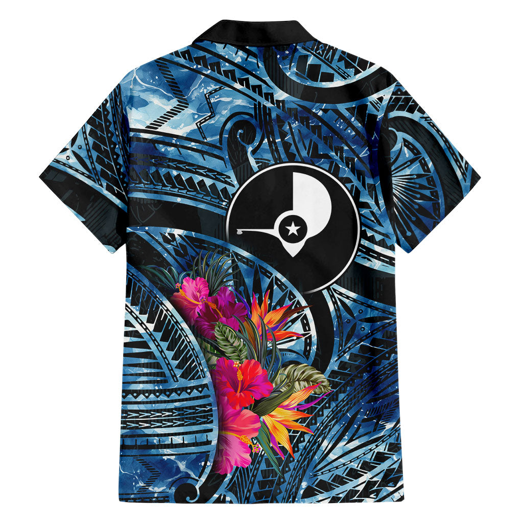 Yap Day Island Floral Tribal Heritage Family Matching Puletasi and Hawaiian Shirt Micronesian Hibiscus Pattern Polynesian Tattoo Blue Art