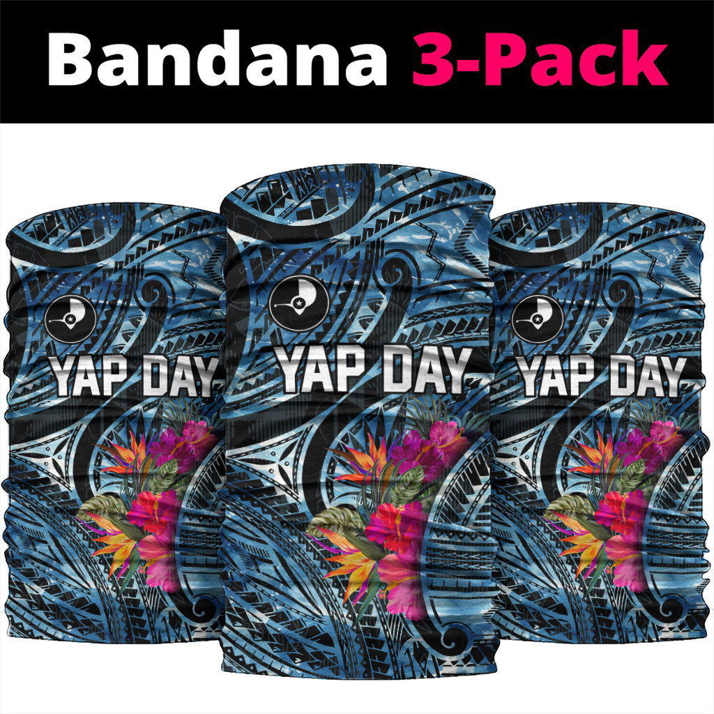 Yap Day Island Floral Tribal Heritage Neck Gaiter Micronesian Hibiscus Pattern Polynesian Tattoo Blue Art TS04 package One Size: 25*50cm Black Blue - Polynesian Pride