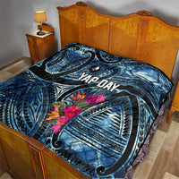 Yap Day Island Floral Tribal Heritage Quilt Micronesian Hibiscus Pattern Polynesian Tattoo Blue Art