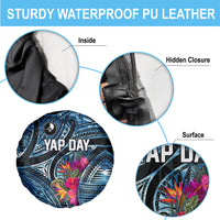 Yap Day Island Floral Tribal Heritage Spare Tire Cover Micronesian Hibiscus Pattern Polynesian Tattoo Blue Art