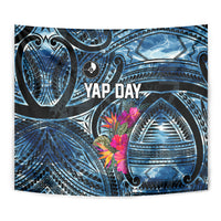 Yap Day Island Floral Tribal Heritage Tapestry Micronesian Hibiscus Pattern Polynesian Tattoo Blue Art