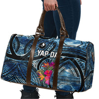 Yap Day Island Floral Tribal Heritage Travel Bag Micronesian Hibiscus Pattern Polynesian Tattoo Blue Art
