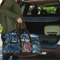Yap Day Island Floral Tribal Heritage Travel Bag Micronesian Hibiscus Pattern Polynesian Tattoo Blue Art