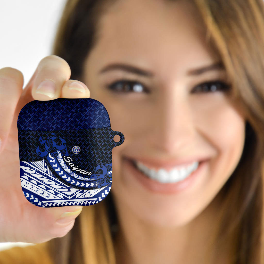 Northern Mariana Islands Saipan AirPods Case Polynesian Tribal Pattern - Commonwealth Seal Art