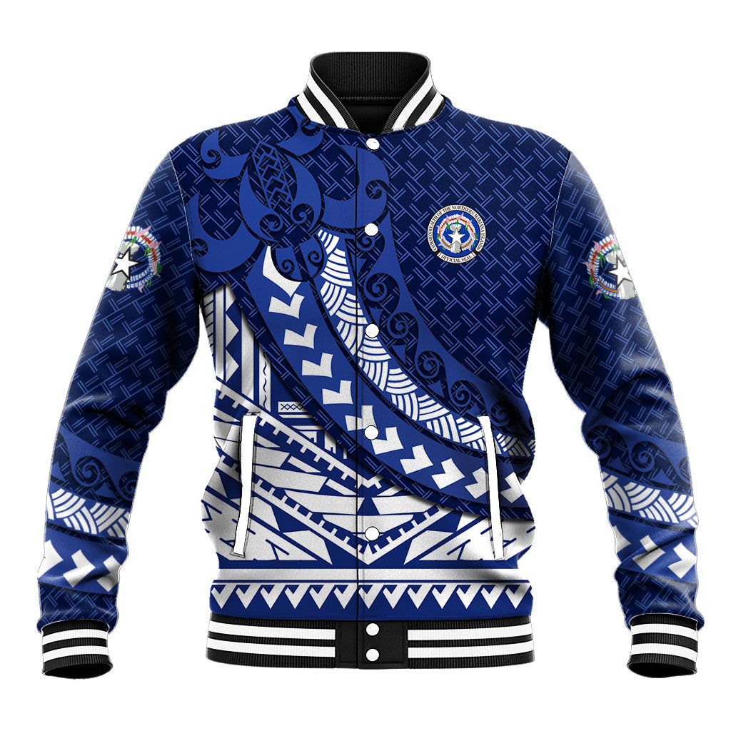 Northern Mariana Islands Saipan Baseball Jacket Polynesian Tribal Pattern - Commonwealth Seal Art