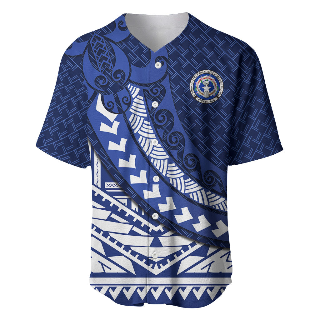 Northern Mariana Islands Saipan Baseball Jersey Polynesian Tribal Pattern - Commonwealth Seal Art