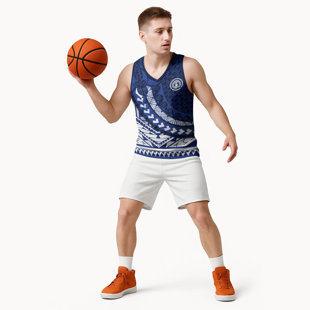 Northern Mariana Islands Saipan Basketball Jersey Polynesian Tribal Pattern - Commonwealth Seal Art
