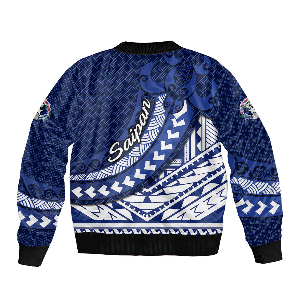 Northern Mariana Islands Saipan Bomber Jacket Polynesian Tribal Pattern - Commonwealth Seal Art