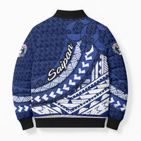 Northern Mariana Islands Saipan Bomber Puffer Jacket Polynesian Tribal Pattern - Commonwealth Seal Art