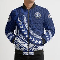 Northern Mariana Islands Saipan Bomber Puffer Jacket Polynesian Tribal Pattern - Commonwealth Seal Art