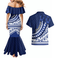 Northern Mariana Islands Saipan Couples Matching Mermaid Dress and Hawaiian Shirt Polynesian Tribal Pattern - Commonwealth Seal Art