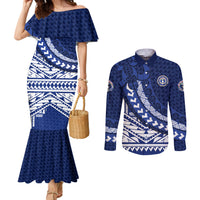 Northern Mariana Islands Saipan Couples Matching Mermaid Dress and Long Sleeve Button Shirt Polynesian Tribal Pattern - Commonwealth Seal Art
