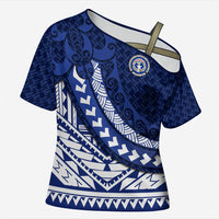 Northern Mariana Islands Saipan Cross Shoulder Shirt Polynesian Tribal Pattern - Commonwealth Seal Art