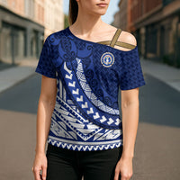 Northern Mariana Islands Saipan Cross Shoulder Shirt Polynesian Tribal Pattern - Commonwealth Seal Art