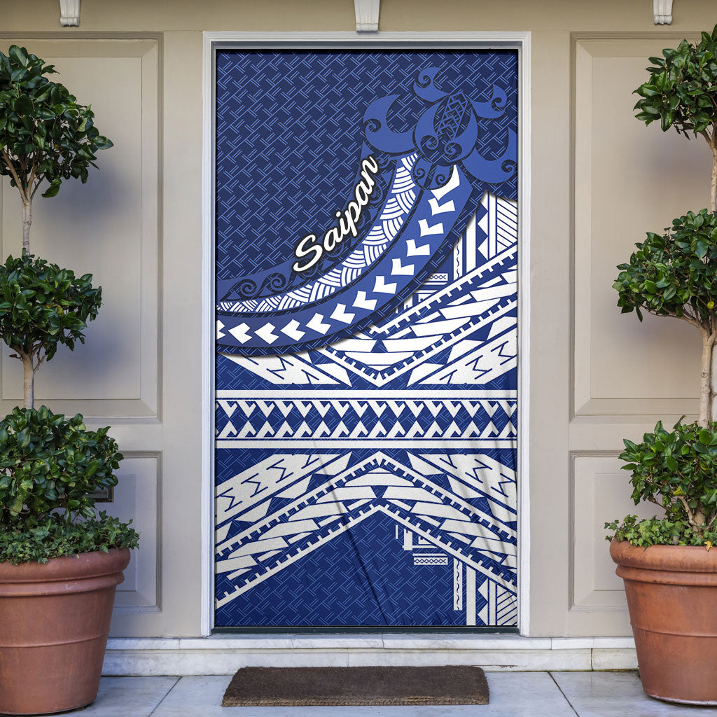 Northern Mariana Islands Saipan Door Cover Polynesian Tribal Pattern - Commonwealth Seal Art