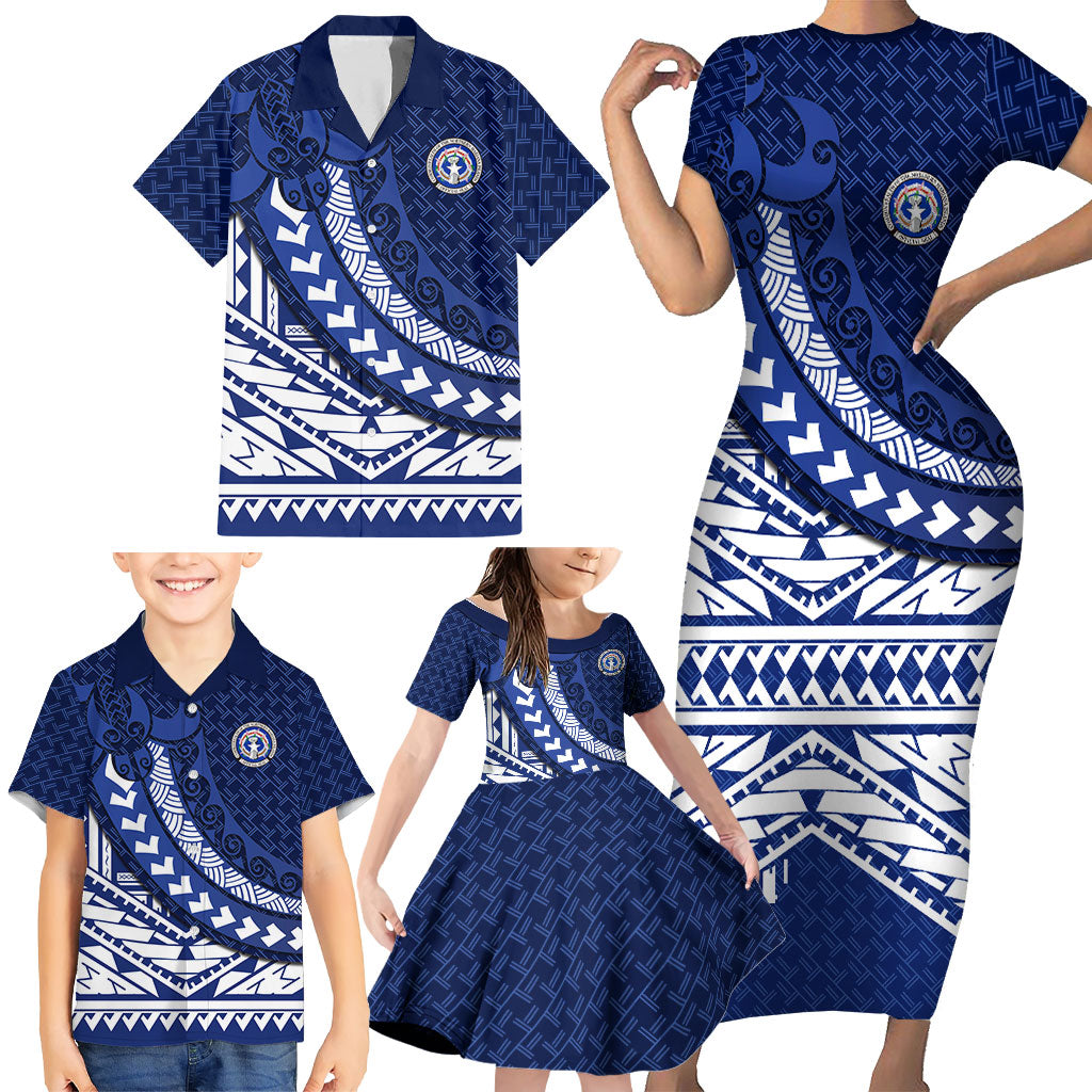 Northern Mariana Islands Saipan Family Matching Short Sleeve Bodycon Dress and Hawaiian Shirt Polynesian Tribal Pattern - Commonwealth Seal Art TS04 - Polynesian Pride