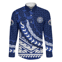 Northern Mariana Islands Saipan Family Matching Short Sleeve Bodycon Dress and Hawaiian Shirt Polynesian Tribal Pattern - Commonwealth Seal Art TS04 Dad's Shirt - Long Sleeve Blue White - Polynesian Pride