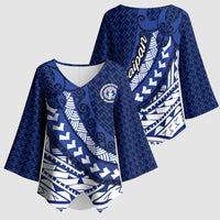 Northern Mariana Islands Saipan Kimono Sleeve Blouse Polynesian Tribal Pattern - Commonwealth Seal Art