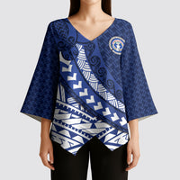 Northern Mariana Islands Saipan Kimono Sleeve Blouse Polynesian Tribal Pattern - Commonwealth Seal Art