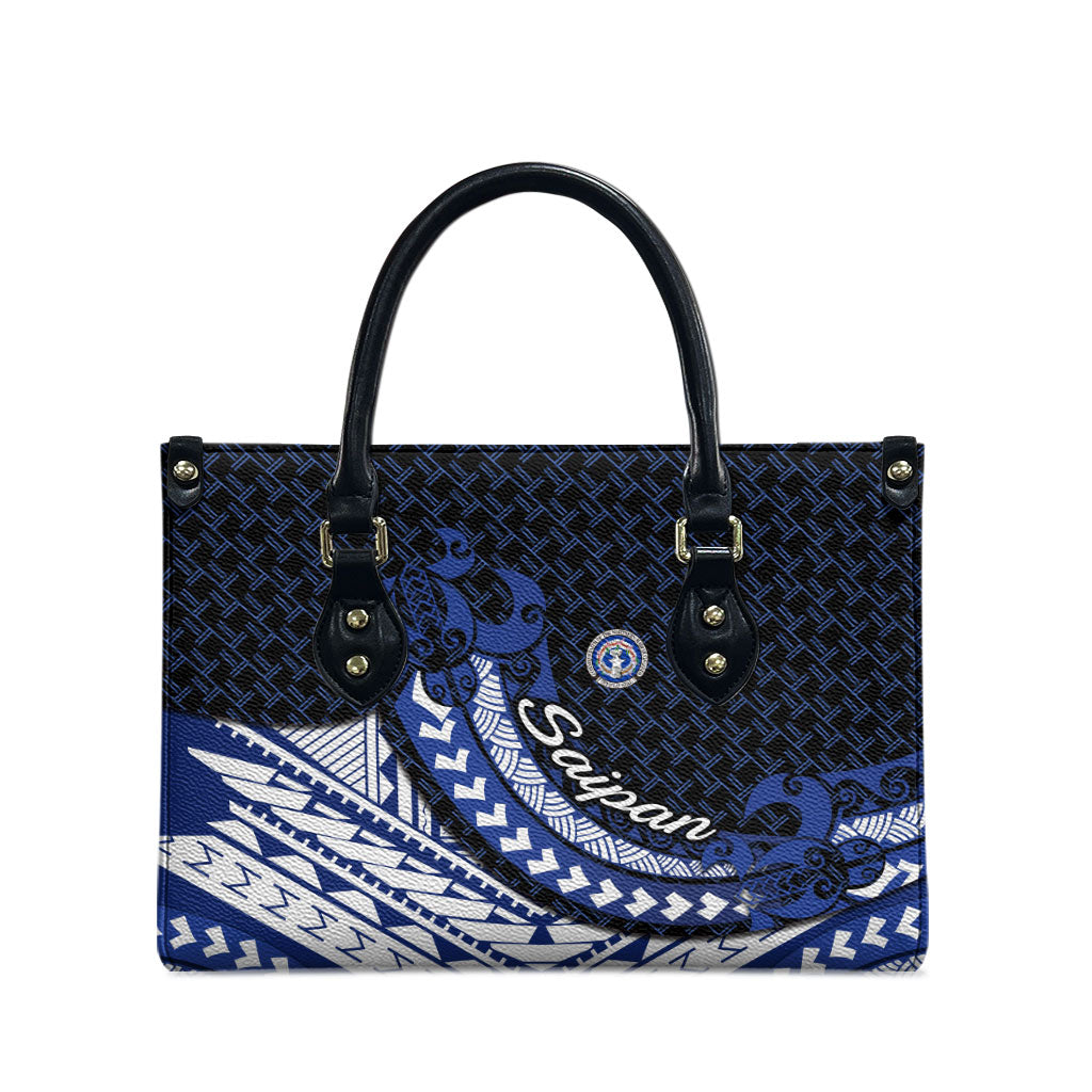 Northern Mariana Islands Saipan Leather Bag Polynesian Tribal Pattern - Commonwealth Seal Art