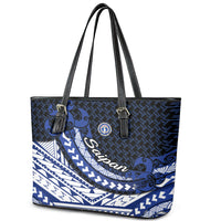 Northern Mariana Islands Saipan Leather Tote Bag Polynesian Tribal Pattern - Commonwealth Seal Art