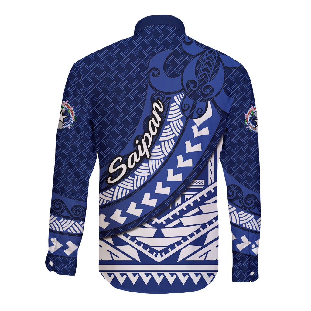 Northern Mariana Islands Saipan Long Sleeve Button Shirt Polynesian Tribal Pattern - Commonwealth Seal Art