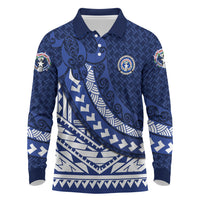 Northern Mariana Islands Saipan Long Sleeve Polo Shirt Polynesian Tribal Pattern - Commonwealth Seal Art