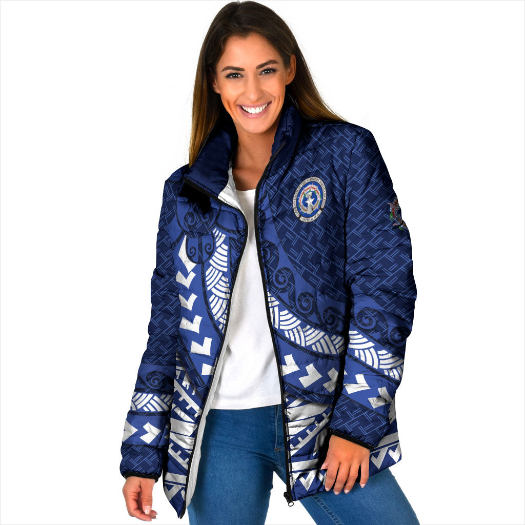 Northern Mariana Islands Saipan Padded Jacket Polynesian Tribal Pattern - Commonwealth Seal Art