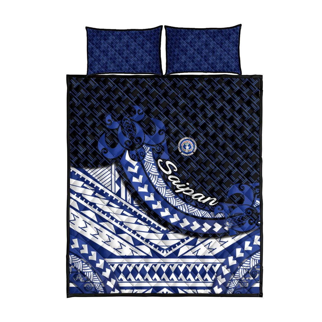 Northern Mariana Islands Saipan Quilt Bed Set Polynesian Tribal Pattern - Commonwealth Seal Art