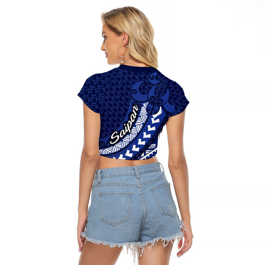 Northern Mariana Islands Saipan Raglan Cropped T Shirt Polynesian Tribal Pattern - Commonwealth Seal Art