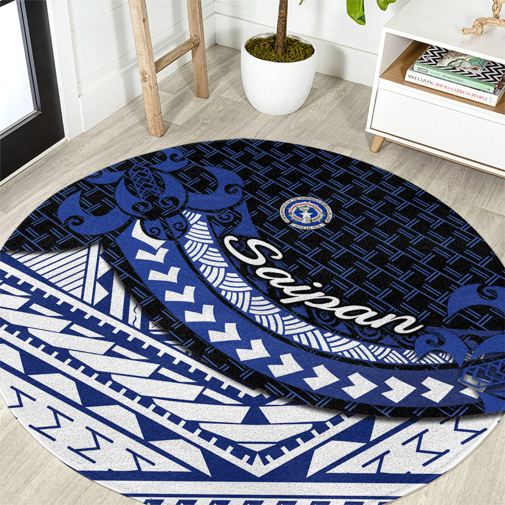 Northern Mariana Islands Saipan Round Carpet Polynesian Tribal Pattern - Commonwealth Seal Art