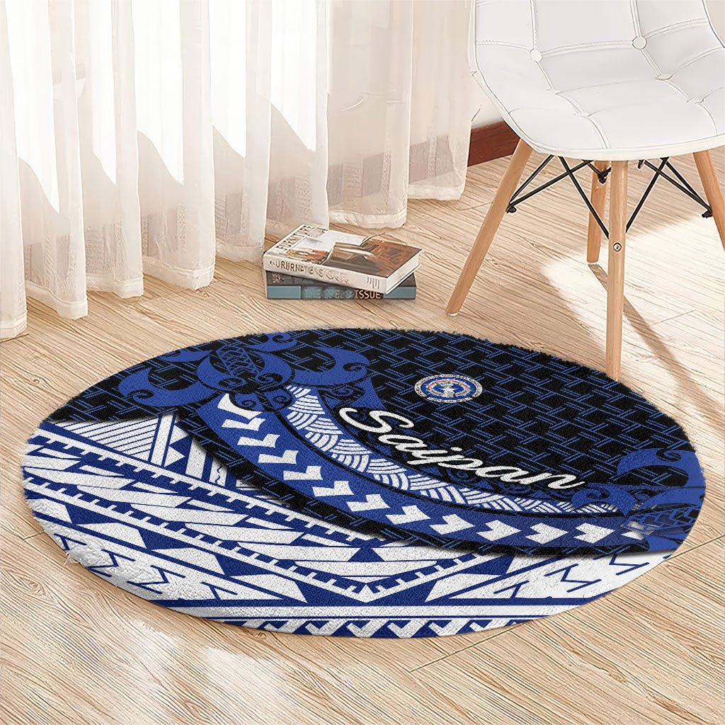 Northern Mariana Islands Saipan Round Carpet Polynesian Tribal Pattern - Commonwealth Seal Art
