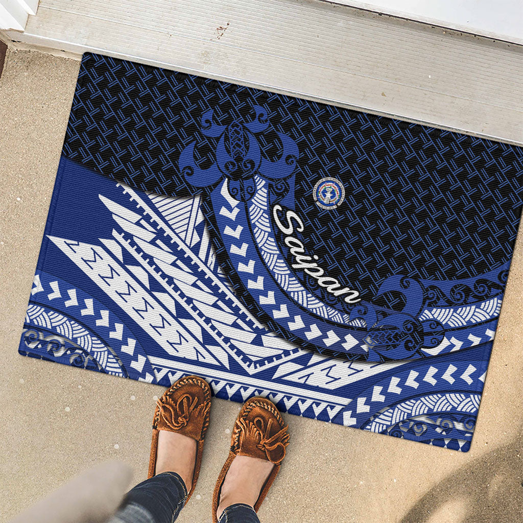 Northern Mariana Islands Saipan Rubber Doormat Polynesian Tribal Pattern - Commonwealth Seal Art
