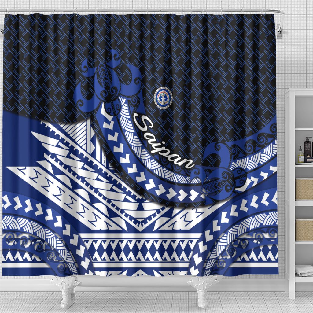 Northern Mariana Islands Saipan Shower Curtain Polynesian Tribal Pattern - Commonwealth Seal Art