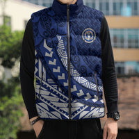Northern Mariana Islands Saipan Sleeveless Puffer Jacket Polynesian Tribal Pattern - Commonwealth Seal Art