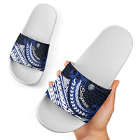 Northern Mariana Islands Saipan Slide Sandals Polynesian Tribal Pattern - Commonwealth Seal Art