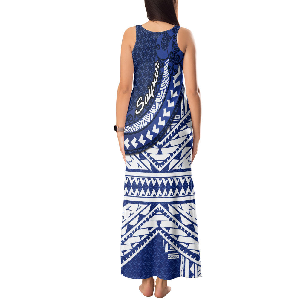 Northern Mariana Islands Saipan Tank Maxi Dress Polynesian Tribal Pattern - Commonwealth Seal Art