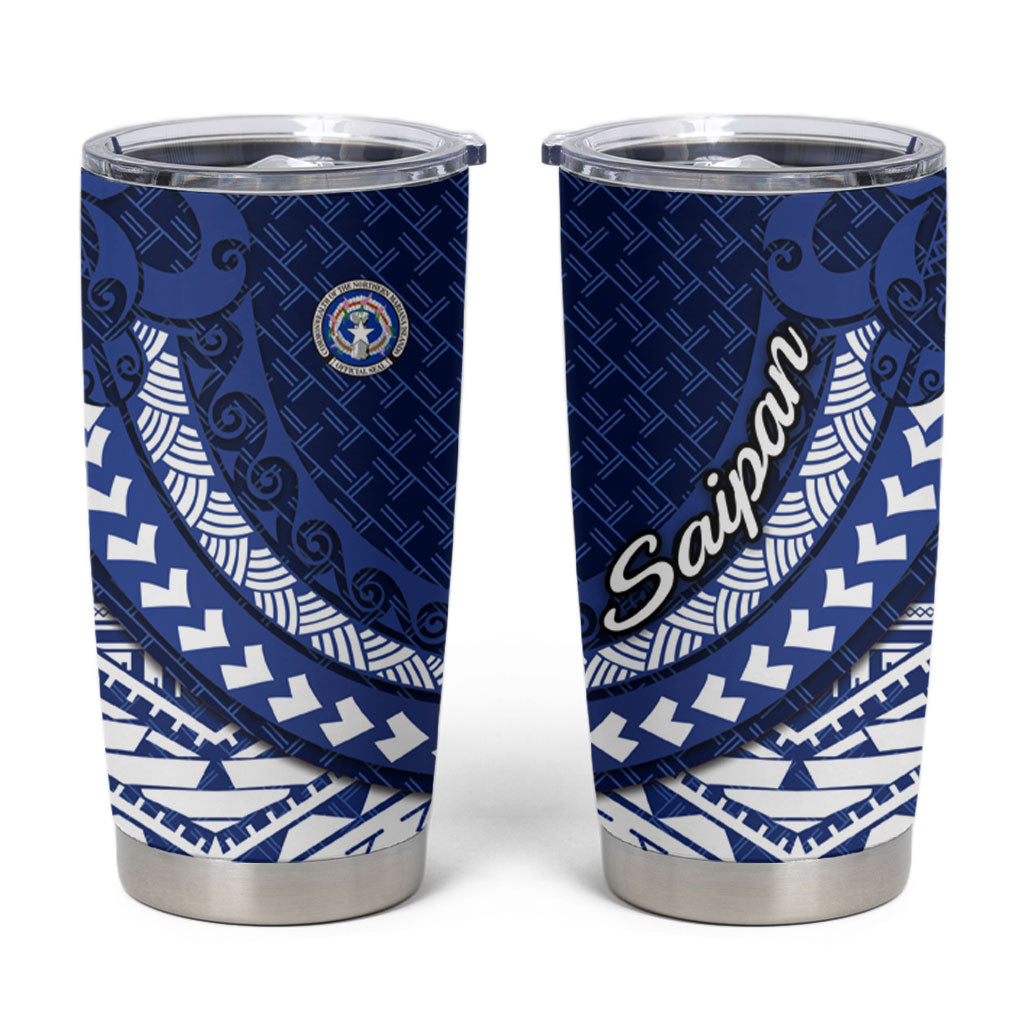 Northern Mariana Islands Saipan Tumbler Cup Polynesian Tribal Pattern - Commonwealth Seal Art